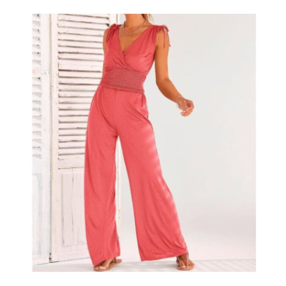 Lascana Victoria’s Secret Coral Long Wide Leg Jumpsuit  Size 6